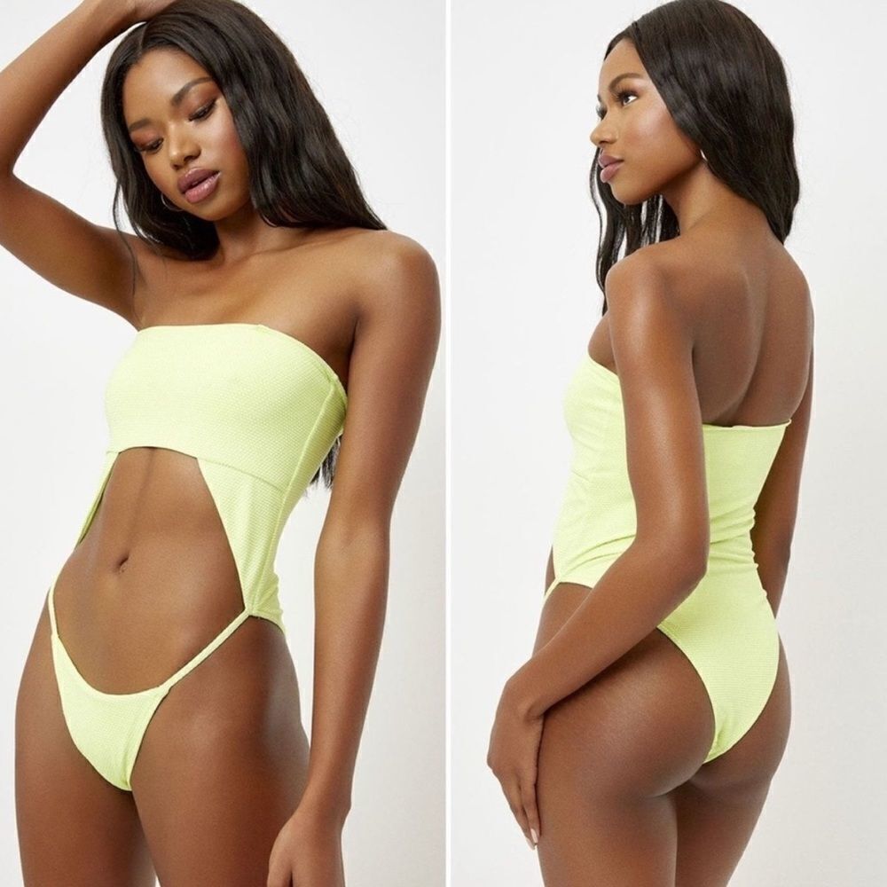 FRANKIES BIKINIS Solstice Cut-Out One Piece Swim - Sundance NWT yellow Neon